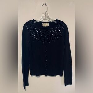 Debbie Morgan Women's Black Beaded Button Down Crew Neck Cardigan SMALL